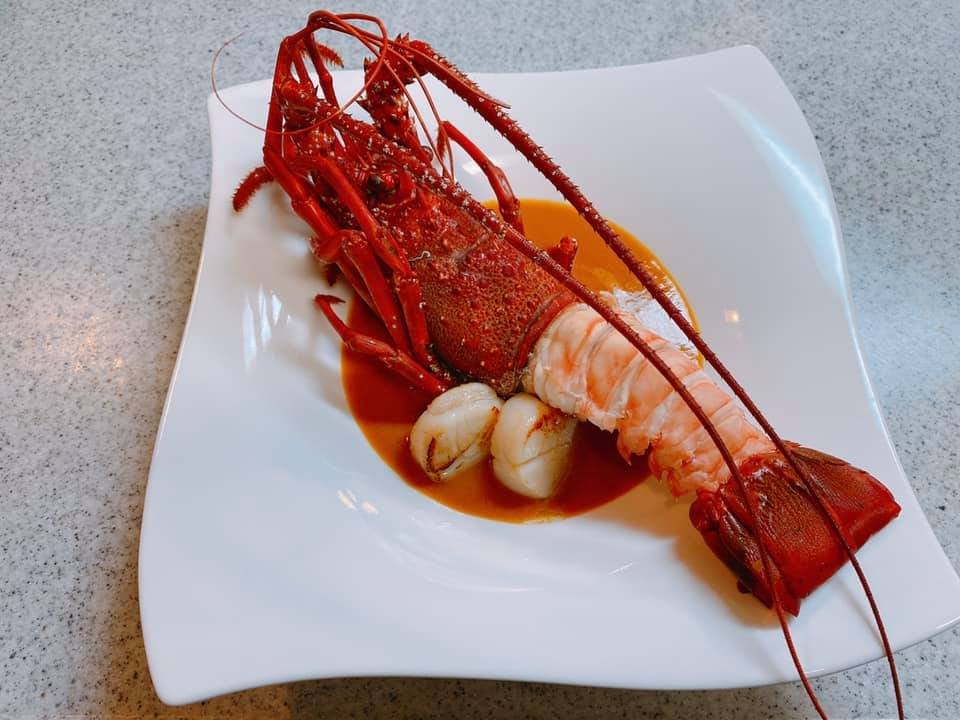 A dish made with ike-jime aged spiny lobster