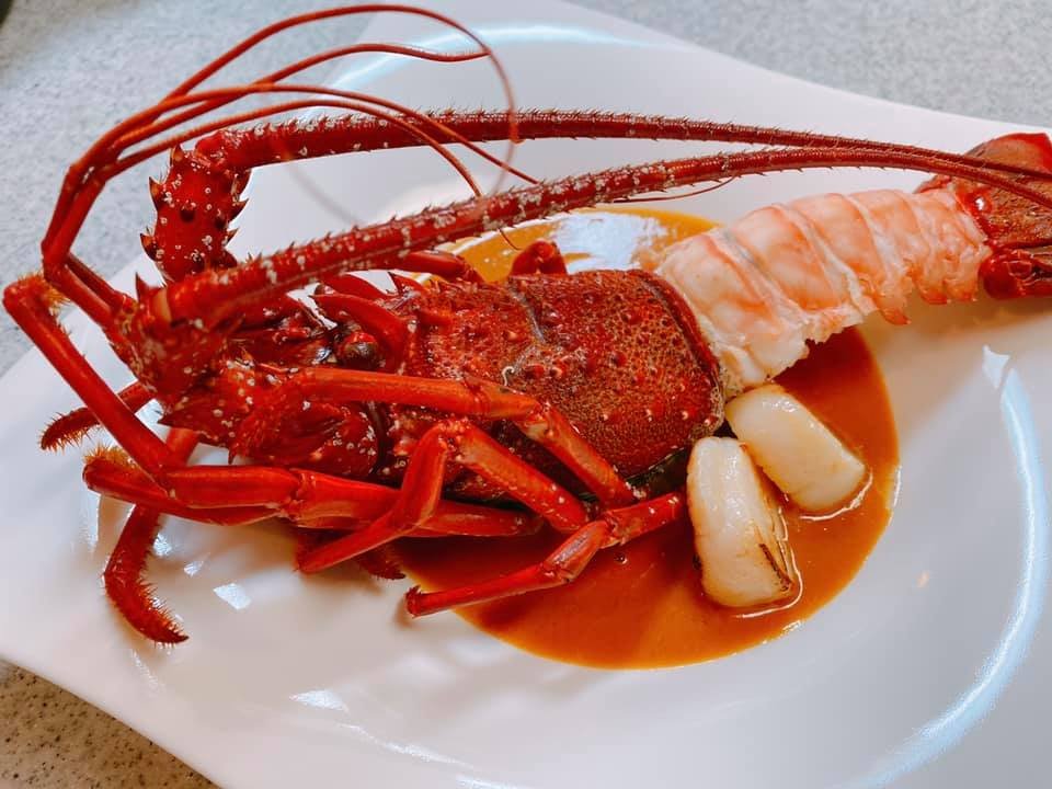 A dish made with ike-jime aged spiny lobster