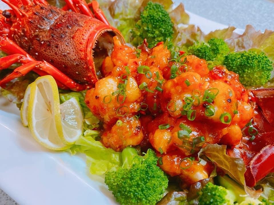 A dish made with ike-jime aged spiny lobster