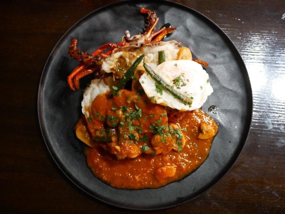 A dish made with ike-jime aged spiny lobster