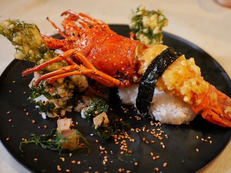 A dish made with ike-jime aged spiny lobster